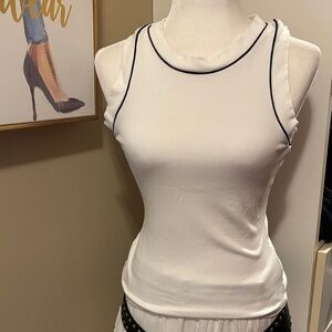 Tahari White Tank Top with Black Piping